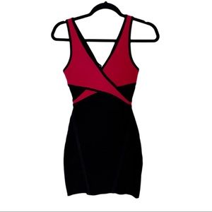 Guess by Marciano Black & Red Criss Cross Mini Dress Zip Up Dress Size XS
